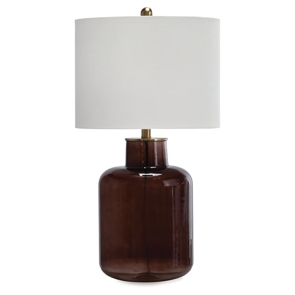 Signature Design by Ashley Mette Glass Table Lamp, Brown with Gold Finish, 28" Height, Drum Shade