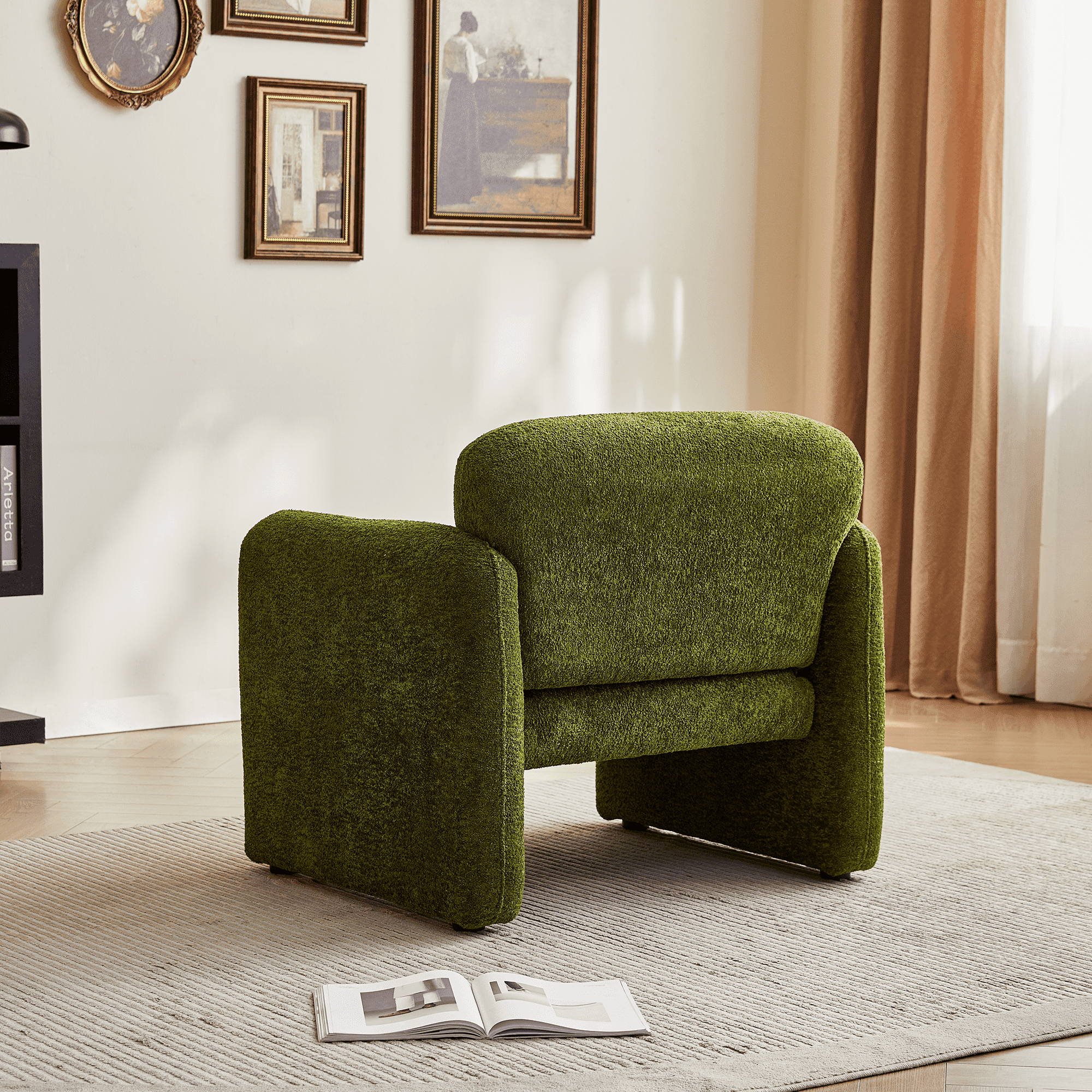 MAYEERTY 34"Velvet Fabric Sofa, Modern Single Sofa with Support Pillow for Apartment, Office, Living Room & Bedroom, Tool-Free Assembly.