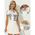 thumbnail image 2 of DARING DIVA Women's Metallic Crop Shiny Holographic Top XL Silver, 2 of 6