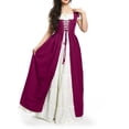 thumbnail image 1 of Womens Halloween Costumes 2024 Cosplay Gothic Dresses Women's Solid Color Dress Waist Square Collar Two-piece Cos Dress, 1 of 4