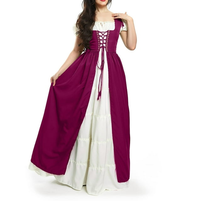 Womens Halloween Costumes 2024 Cosplay Gothic Dresses Women's Solid Color Dress Waist Square Collar Two-piece Cos Dress