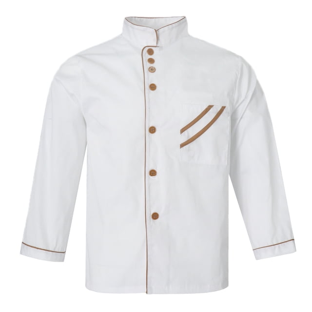 Executive Chef Jacket, Catering Coat Food Services Kitchen Work Wear with Contrast Piping and Buttons L
