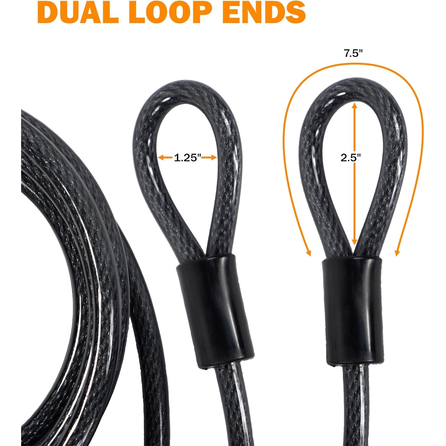 12mm (1/2 inch) Heavy-Duty Security Cable, Vinyl Coated Braided Steel with Sealed Looped Ends