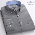 thumbnail image 5 of Camisa de manga larga de tejido Oxford grueso azul para hombres jóvenes y de mediana edad, informal, de negocios, holgada, sin planchado, para exteriores, 5 of 5