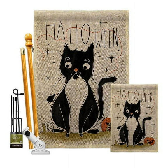 Ornament Collection FK190175-DB Halloween Tuxedo Cat Falltime 28 x 40 in. Double-Sided Decorative Horizontal House Flags Kit for Decoration Banner Garden Yard Gift