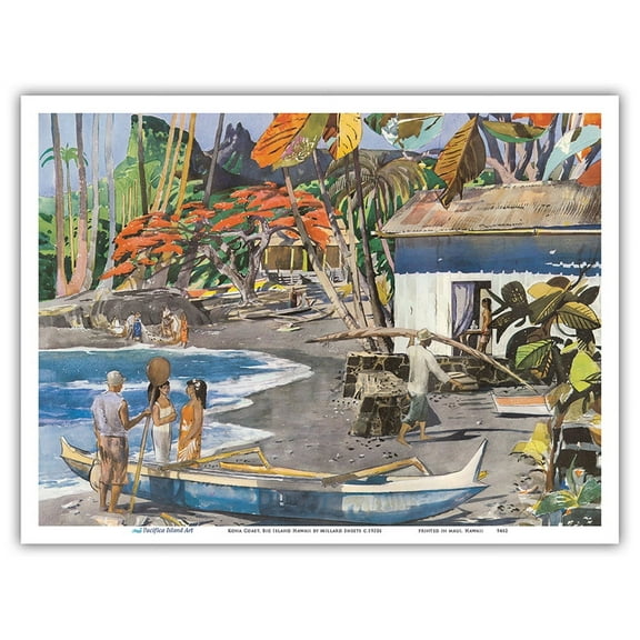 Kona Coast Big Island Hawaii - United Airlines - Vintage Airline Travel Poster by Millard Sheets c.1950s - Master Art Print (Unframed) 9in x 12in