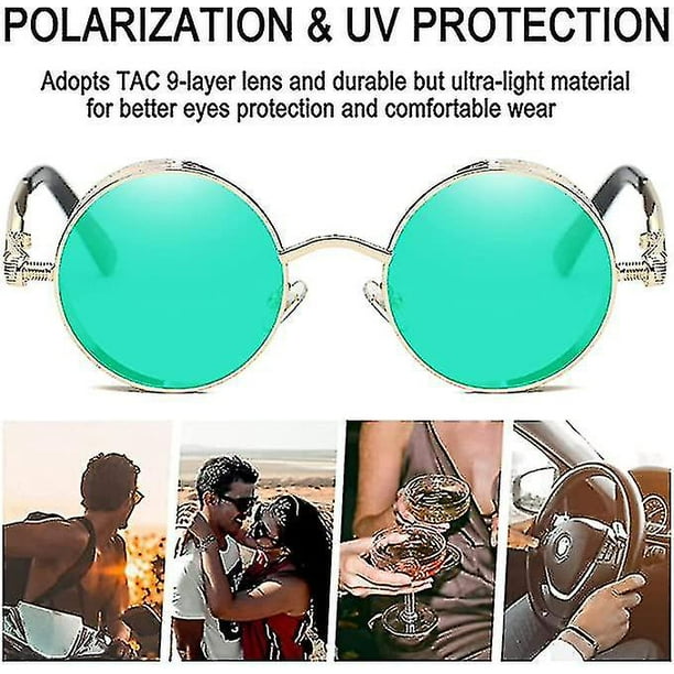 Gafas de sol Steampunk para hombre gafas de sol polarizadas circulares gafas de sol Retro Hippie gafas de sol para mujer con marco de Metal Walmart en linea