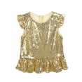 thumbnail image 3 of iiniim Kids Girls Mermaid Outfits Short Flutter Sleeves Sparkly Sequins Top for Halloween Carnival Theme Party, 3 of 7