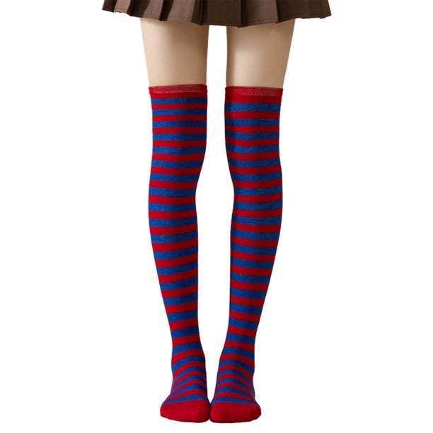 Calcetines altos a rayas para mujer, coloridos, por encima de la rodilla, retro, elásticos, para niñas, cosplay, disfraz de Lolita