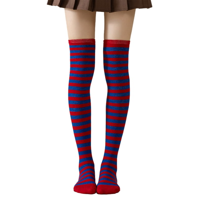 Calcetines altos a rayas para mujer, coloridos, por encima de la rodilla, retro, elásticos, para niñas, cosplay, disfraz de Lolita