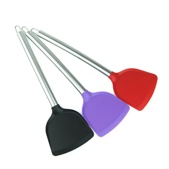 Soimiss High Temperature Resistant Purple Silicone Head Spatula with Stainless Steel Handle for Cooking 11.8 Inches