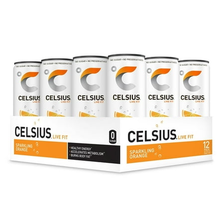 CELSIUS Sparkling Orange Fitness Drink, ZERO Sugar, 12oz. Slim Can,...