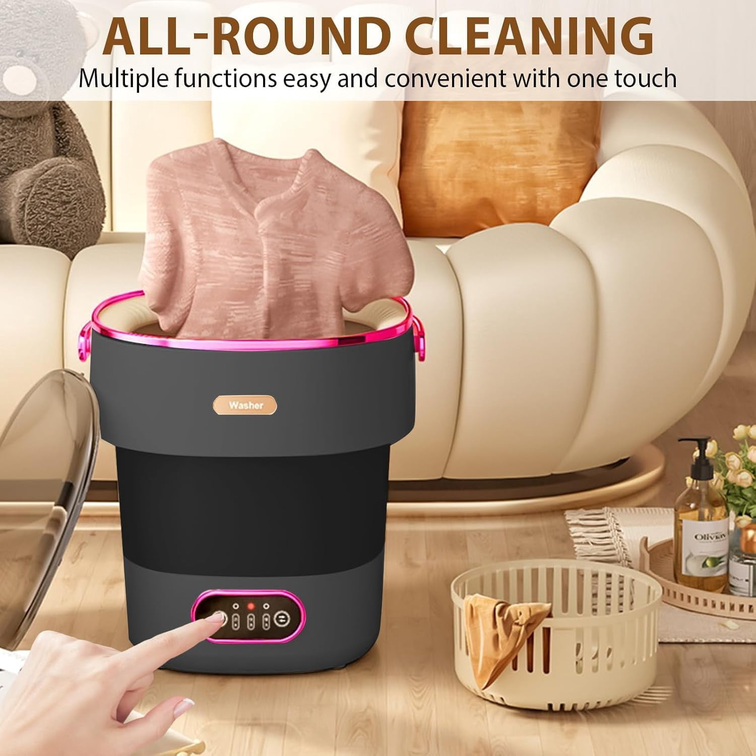 Historyli Portable Washer, 13L, with 3 Cleaning Modes, Mini Washing Machine, Black Purple