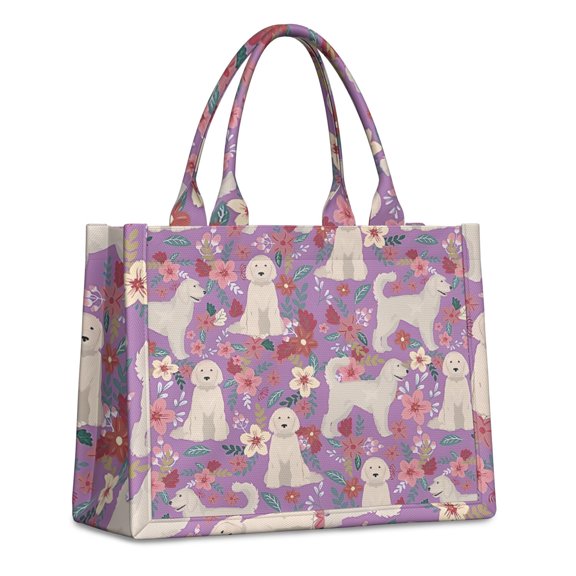Large Capacity Tote Bag,Goldendoodle Dog and Flower Floral Handbag Fashion Luxury Tote Bag,15.7"x13"x 5.1" Inches,Laptop Compatible