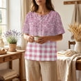 thumbnail image 4 of JULMCOMO Cotton Linen T Shirts for Women Floral Print Short Sleeve Casual Henley Shirts Baggy Comfy Summer Tops with Chest Pocket Pink 3XL, 4 of 9