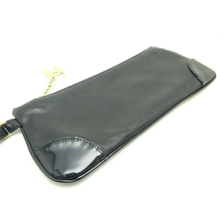 Pre Owned Chanel Camellia Pouch Women s and Men s Handbag Leather Black Good