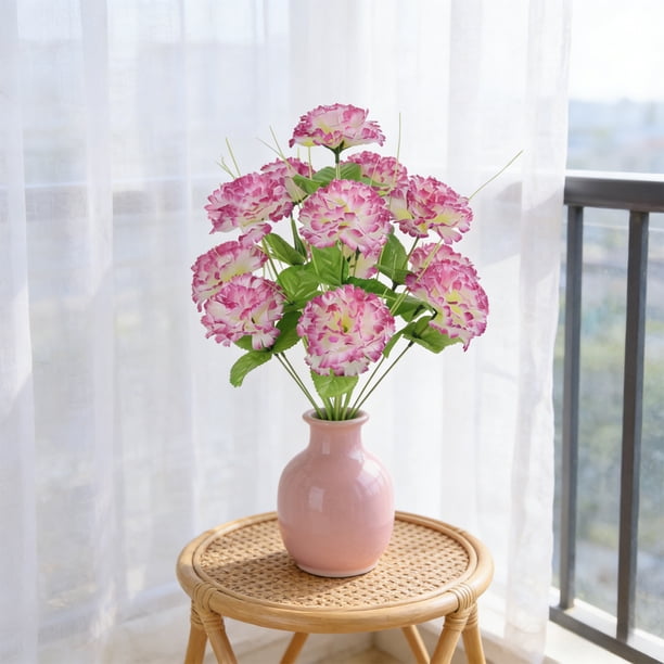 Decoración De Simulación De Tela Ramo de 12 claveles artificiales de tela morada para decoración de bodas,centros de mesa,decoración del hogar y la oficina (1 pieza). Rkxzt