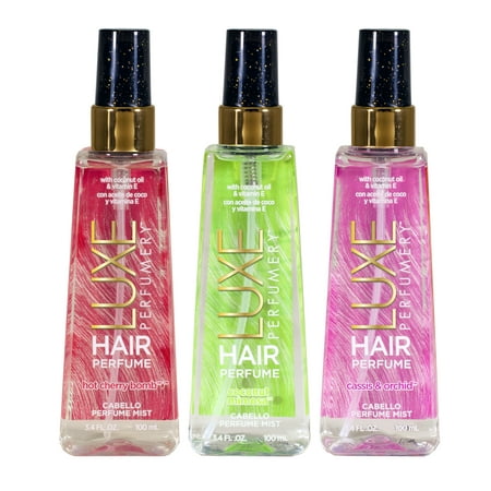 Luxe Perfumery Hair Perfume Mist Trio for Women, Coconut Mimosa, Cassis & Orchid, Hot Cherry Bomb, 3 x 3.4 fl. (Best Coconut Perfume Ever)