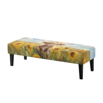 Whosucclay Highland Cattle Sunflower Oil Painting Print Stretch Dining Bench Cover, Wear Resistant Bench Slipcover Washable Bench Seat Protector Rectangle Bench Cover for Dining Room, Living Room