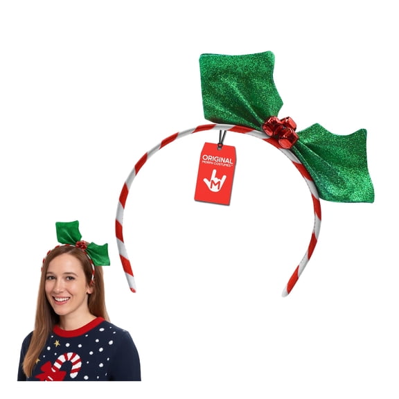 Nicky Bigs Novelties Holly Headband, Candy Cane Stripe with Jingle Bells Christmas Costume Accessory, Adult