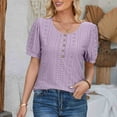 thumbnail image 3 of Plebaso Dressy Blouse for Women Summer Puff Short Sleeve Loose Tunics Button Crew Neck Casual Cute Tops, 3 of 6
