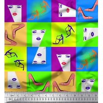 Soimoi Japan Crepe Satin Fabric Women Face & High Heels Fashion Fabric Prints by Yard 42 Inch Wide