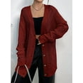 thumbnail image 3 of Women'S Cable Knit Cardigan Long Sleeve Open Front Button Down Knitwear Sweater Coat Wine Red M, 3 of 5
