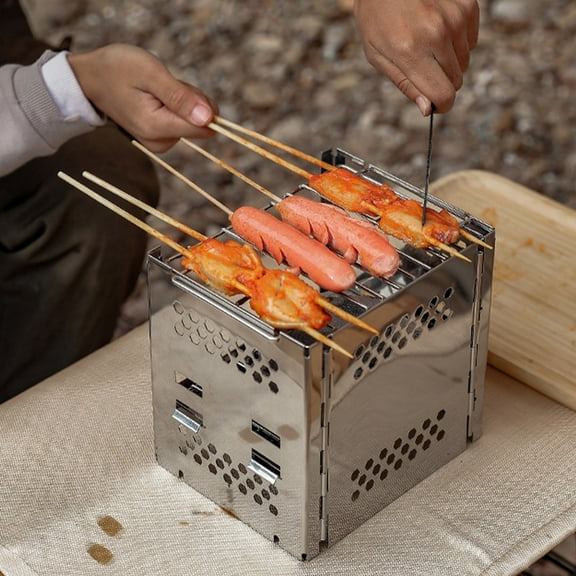 Wood Burning Camp Stove, Multifunctional Folding Portable, Stainless Steel, with Carry Bag, for Camping Backpacking Hiking Cooking Picnic BBQ, Efficient, Stable