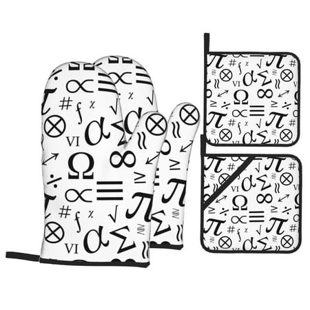 

Oven Mitts and Pot Holders Sets 4 pcs - Math Symbol Print funny Heat Resistant Silicone Oven Gloves with Non-Slip Silicone Surface and hot pads for kitchen Baking Cooking BBQ