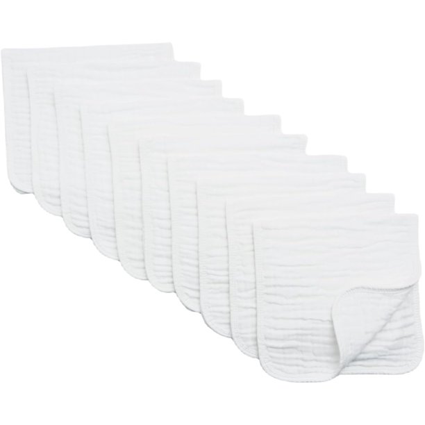 Paños para eructar grandes, paños para eructar de muselina para bebés y niños, paquete de 10 extra absorbentes y suaves, 6 capas de algodón de 20 x 10 pulgadas (paquete de 10 blancos)