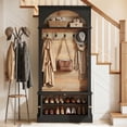 thumbnail image 3 of Fnova 70.87" Hall Tree with Storage Bench, 4-in-1 Design Bench with Coat Rack, Farmhouse Closet Organizer with 5 Hooks and Adjustable Shelves, Black, 3 of 10