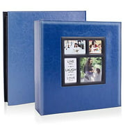 Photo Picutre Album 4x6 500 Photos, Extra Large Capacity Leather Cover Wedding Family Photo Albums Holds 500 Horizontal and Vertical 4x6 Photos with Black Pages (Blue)