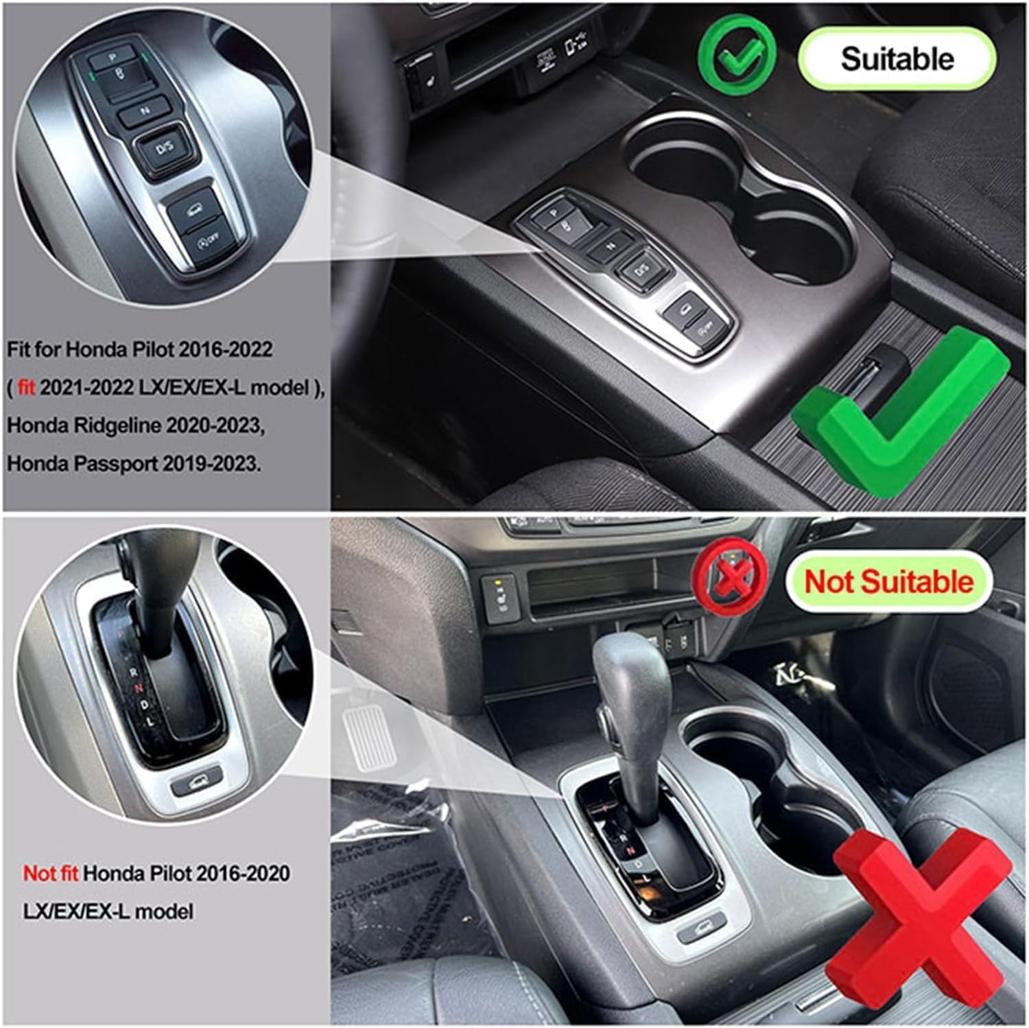 Center Console Gear Shift Panel Cup Holder Cover Trim Compatible with Honda Pilot 2016-2022/ Ridgeline 2020-2023/ Passport 2019-2023 Accessories