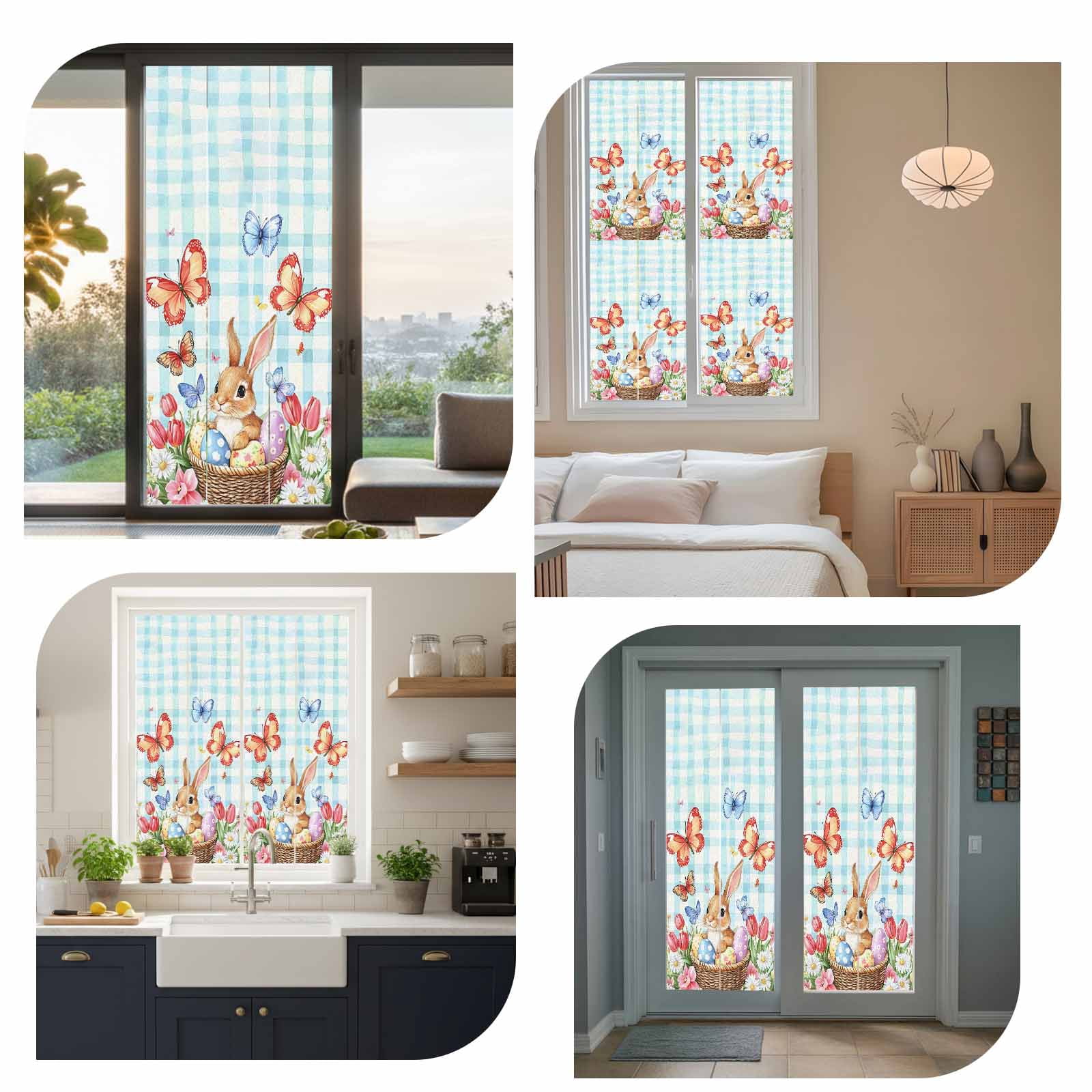 Easter Rabbit Window Privacy Film, Easter Egg Frosted Glass Window Clings Static Cling UV Heat Blocking Reusable Door Sticker for Bathroom 23.6 x 59 Inch