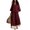 Wine, variant on Women Two Piece Set 3/4 Sleeve V Neck Tops and High Waist Wide Leg Pants with Contrast Hem Summer Cotton Linen Outfits, S