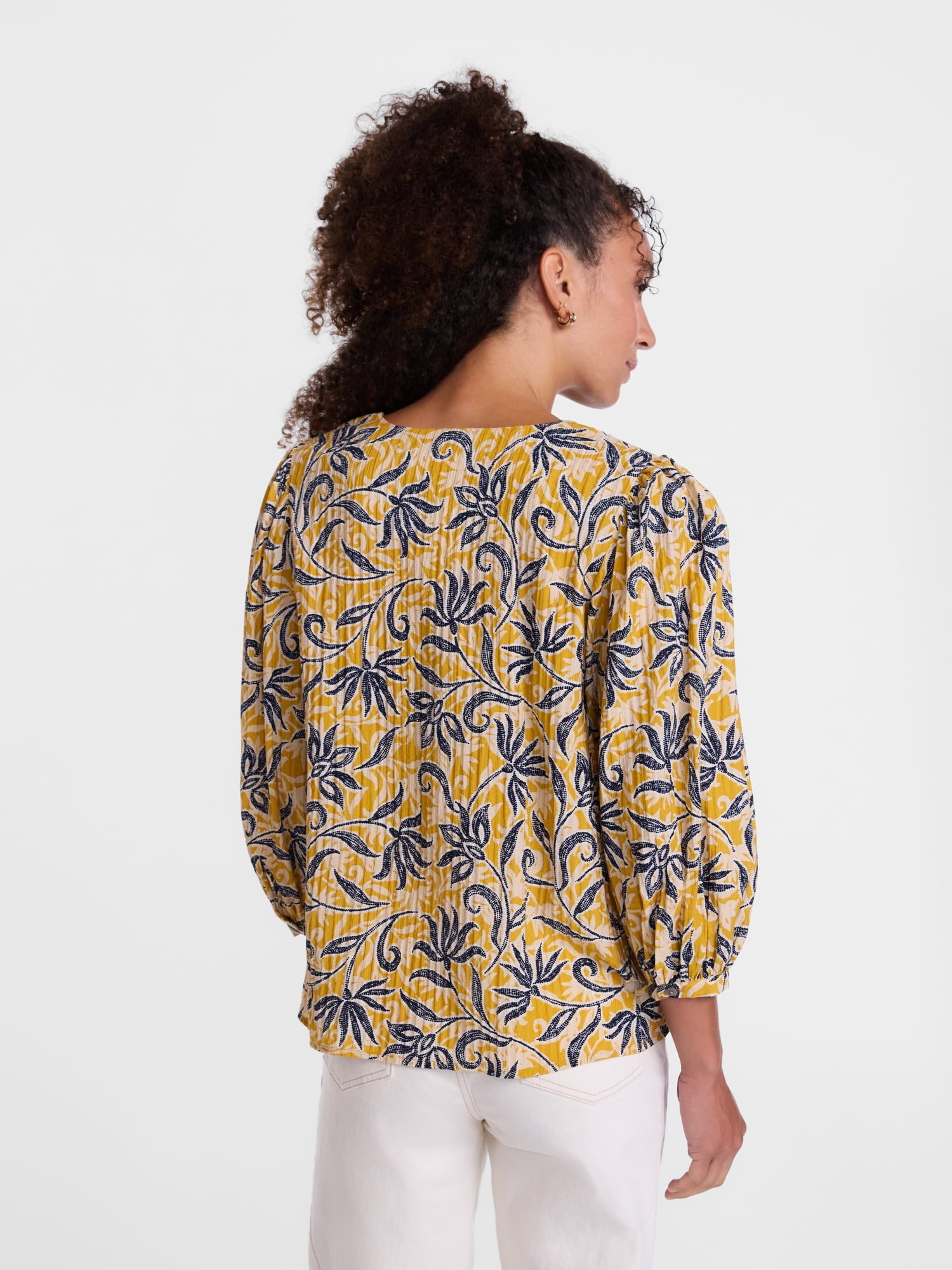 Scenario Women's and Women's Plus Blouse with 3/4-Length Puff Sleeves, Sizes XS-4X