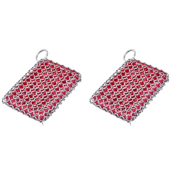 2X Cast Iron Skillet Cleaner,316 Stainless Steel Chainmail Cleaning Scrubber Silicone Scrubber,