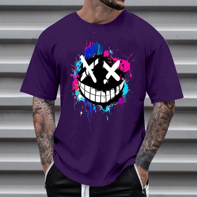 Blusas y camisas de manga corta con cuello en V, moda de verano, camiseta informal de cuello redondo estampada para hombre, top de algodón de imitación para hombre
