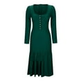 thumbnail image 6 of ClodeEU Women's Long Sleeve Square Neck Western Side Slit Maxi Dress,Trendy Travel Long Dress Army Green,Womens Plus XL, 6 of 6