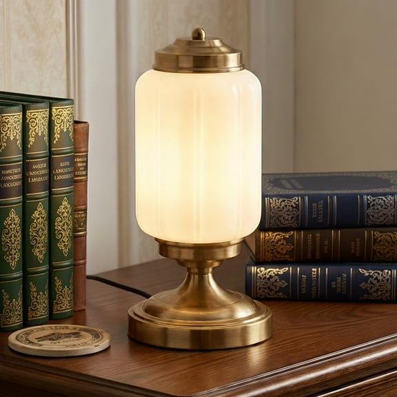 SUNMORY Gold Table Lamps with White Glass Shade, Elegant Brass Base Desk Lamp, Warm 2700K Ambient Light for Bedroom, Living Room, Nightstand, Entryway, Classic Home Decor