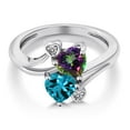 thumbnail image 3 of Gem Stone King 925 Sterling Silver Green Mystic Topaz London Blue Topaz and White Diamond Ring for Women (1.93 Cttw, Heart Shape 6MM, Gemstone Birthstone, Size 6), 3 of 6