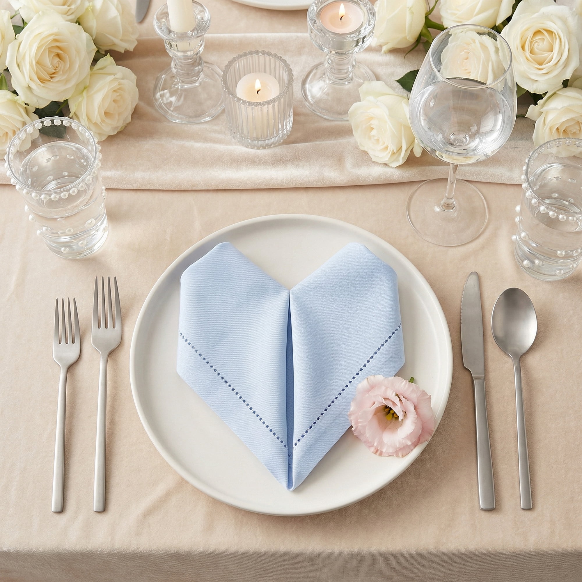 Unique Bargains 12 Pack Washable Polyester Cloth Napkins for Dining Sky Blue 17"x17"