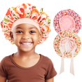 thumbnail image 1 of Lolalet 2 uds Gorros para niños para niñas Gorro de Seda Reversible para Dormir Gorro de satén con Banda elástica Ancha - Fruta y Flor, 1 of 5