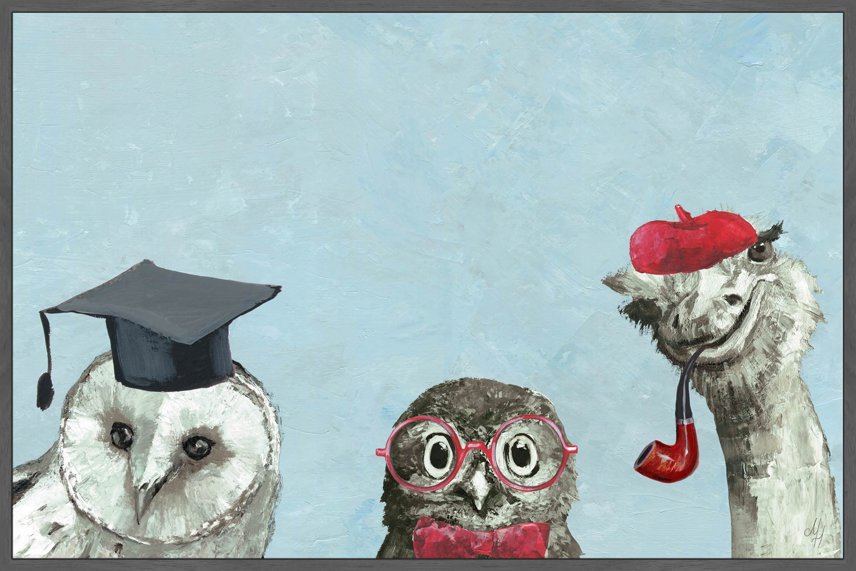 Brainy Birds Floater Framed Painting Print on Canvas