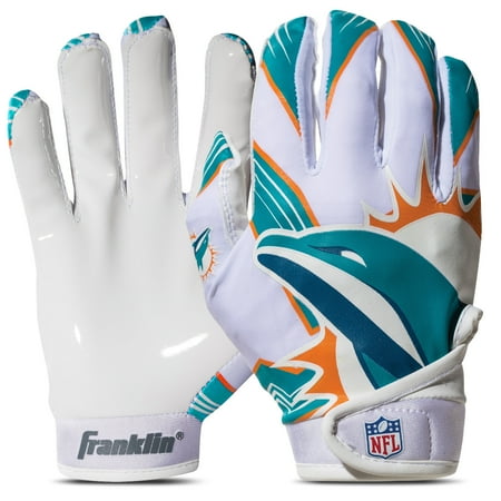 Franklin Sports Miami Dolphins Youth NFL Football Receiver Gloves - Official NFL Team Logos - Kids Football Gear + Accessories - Youth M/L Pair