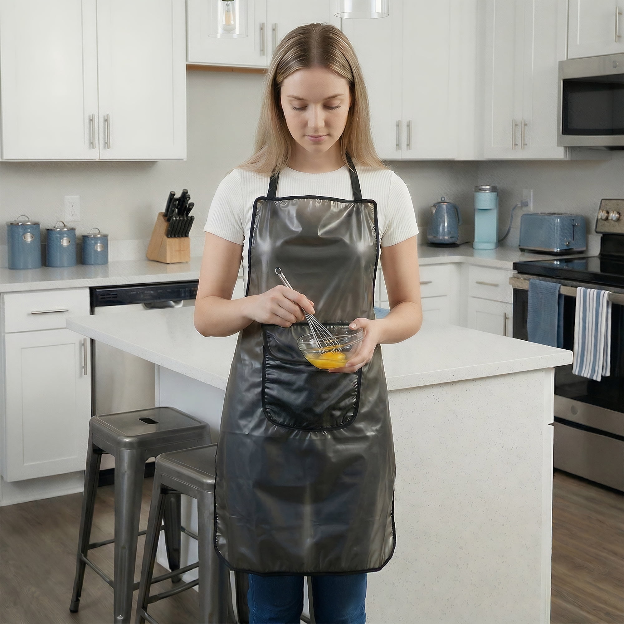 Unique Bargains Waterproof Kitchen Apron with Pockets for Home and Kitchen Short - Black