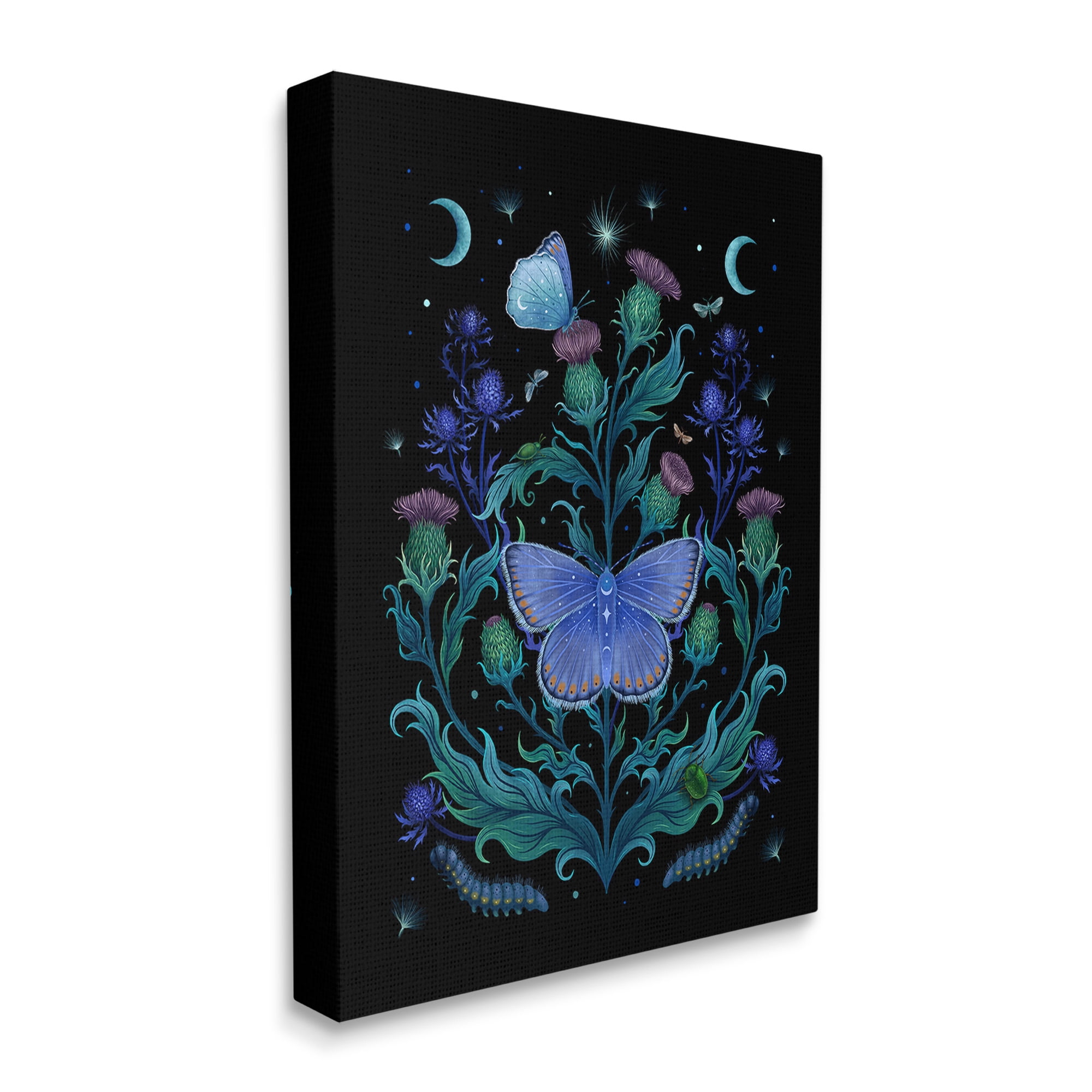 Stupell Industries Floral Night Sky Butterfly Animals & Insects Painting Gallery Wrapped Canvas Art Print Wall Art, 16 x 20