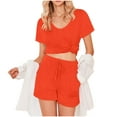thumbnail image 5 of ZyeKqe Lounge Sets for Women Short Sleeve V Neck Sleepwear Elastic Waisted Shorts Pjs Sets Matching Loungewear, 5 of 8