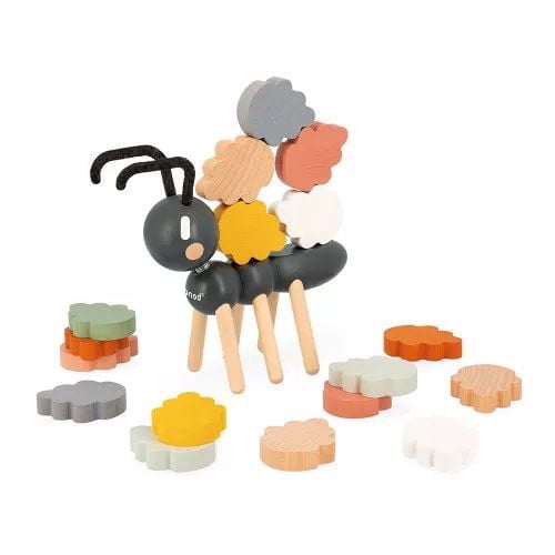 Janod - Sweet Cocoon Balance Game - Fine Motor Skills Development - 1 ant + 20 leaves to stack - FSC Wooden Toy from 24 months