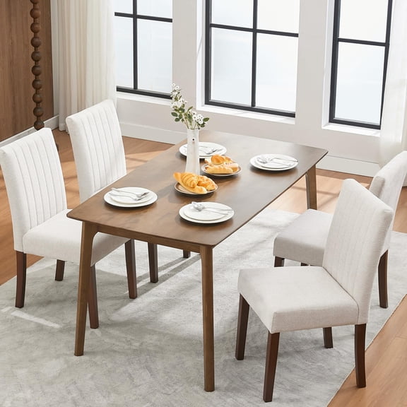 Upholstered Dining Chairs Set of 4,Button Tufted Parsons Chairs with Wood Legs and Padded Seat,Modern Fabric Side Chair for Dining Room Kitchen,Beige